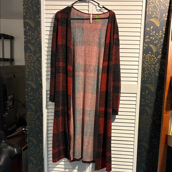 LIME N CHILI Plaid Open Front Cardigan - Red and Gray - Picture 1 of 3
